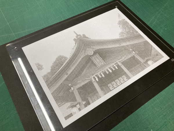 太宰府市にある竈門神社をコピー用紙にレーザー彫刻２
